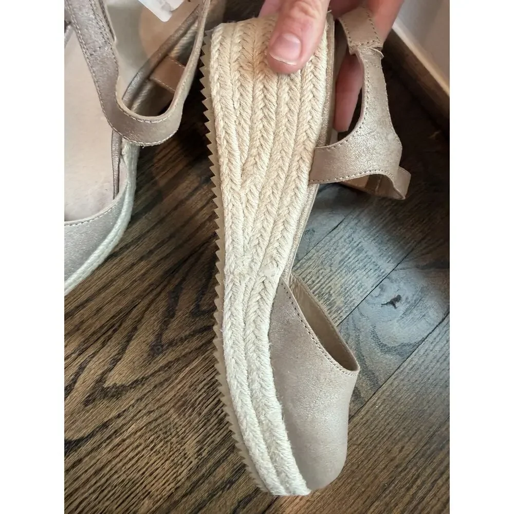 Eileen Fisher Nessa Espadrille Wedge Suede Leather Sandals Tan Beige Size 10 NEW